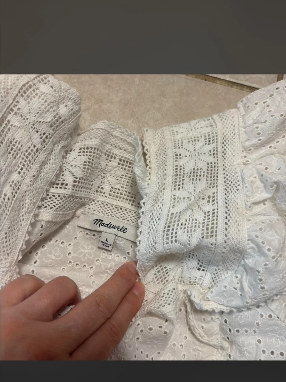 Madewell White Eyelet Square-Neck Ruffle-Sleeve Blouse Top size L